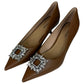 C.Paravano NWT Brown Crystal Buckle Kitten Heel Pumps Size 41