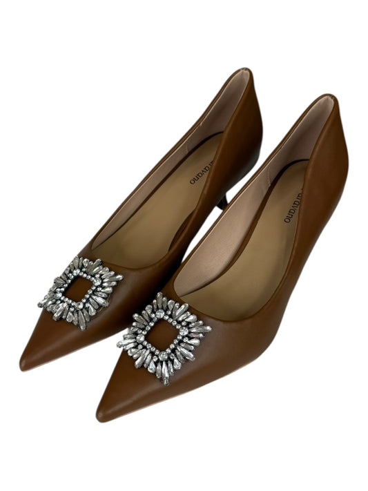 C.Paravano NWT Brown Crystal Buckle Kitten Heel Pumps Size 41