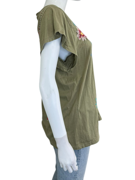 Johnny Was Green Embroidered Blouse Size L