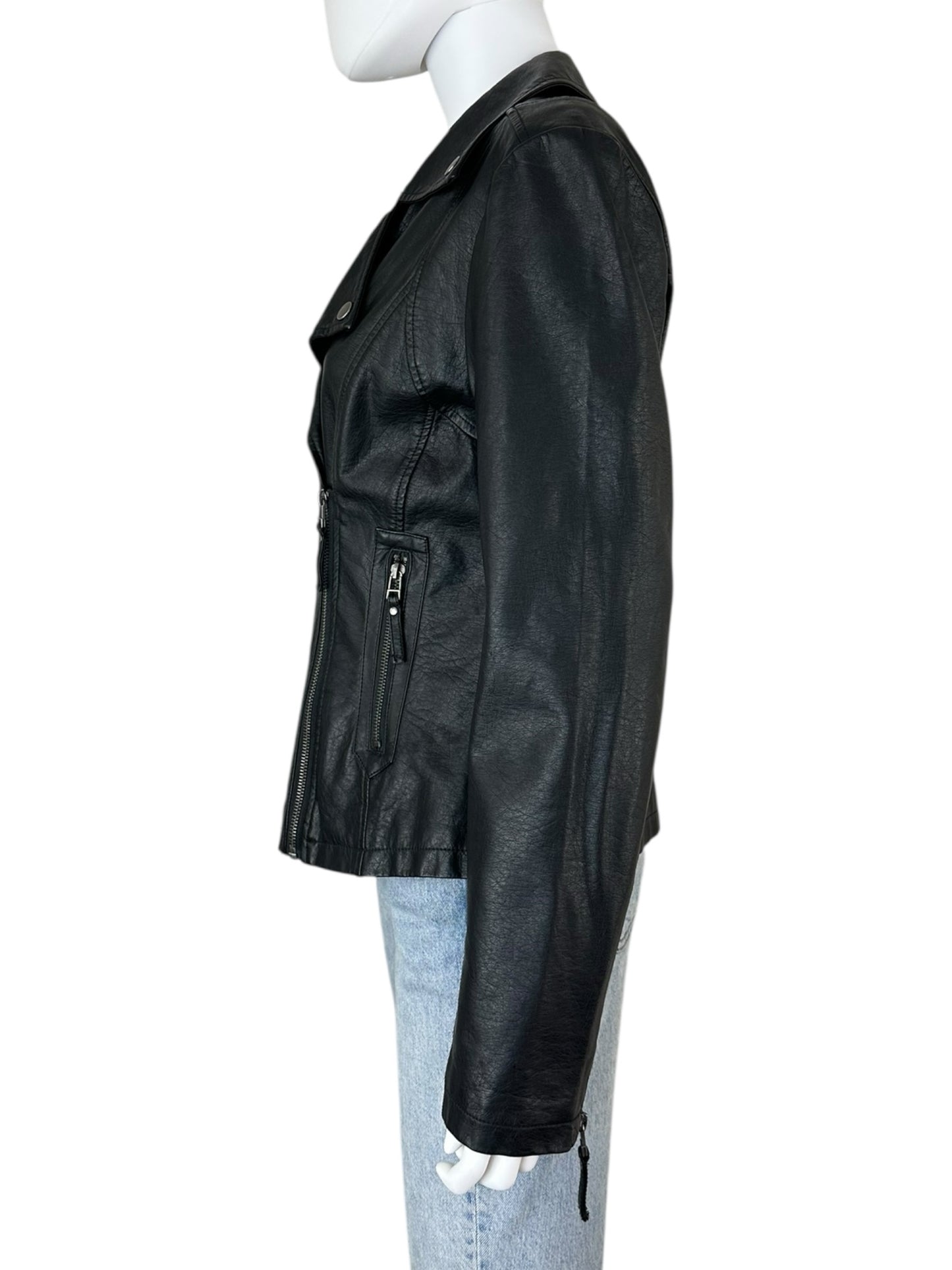 MAX STUDIO NWT Black Vegan Leather Moto Jacket Size M