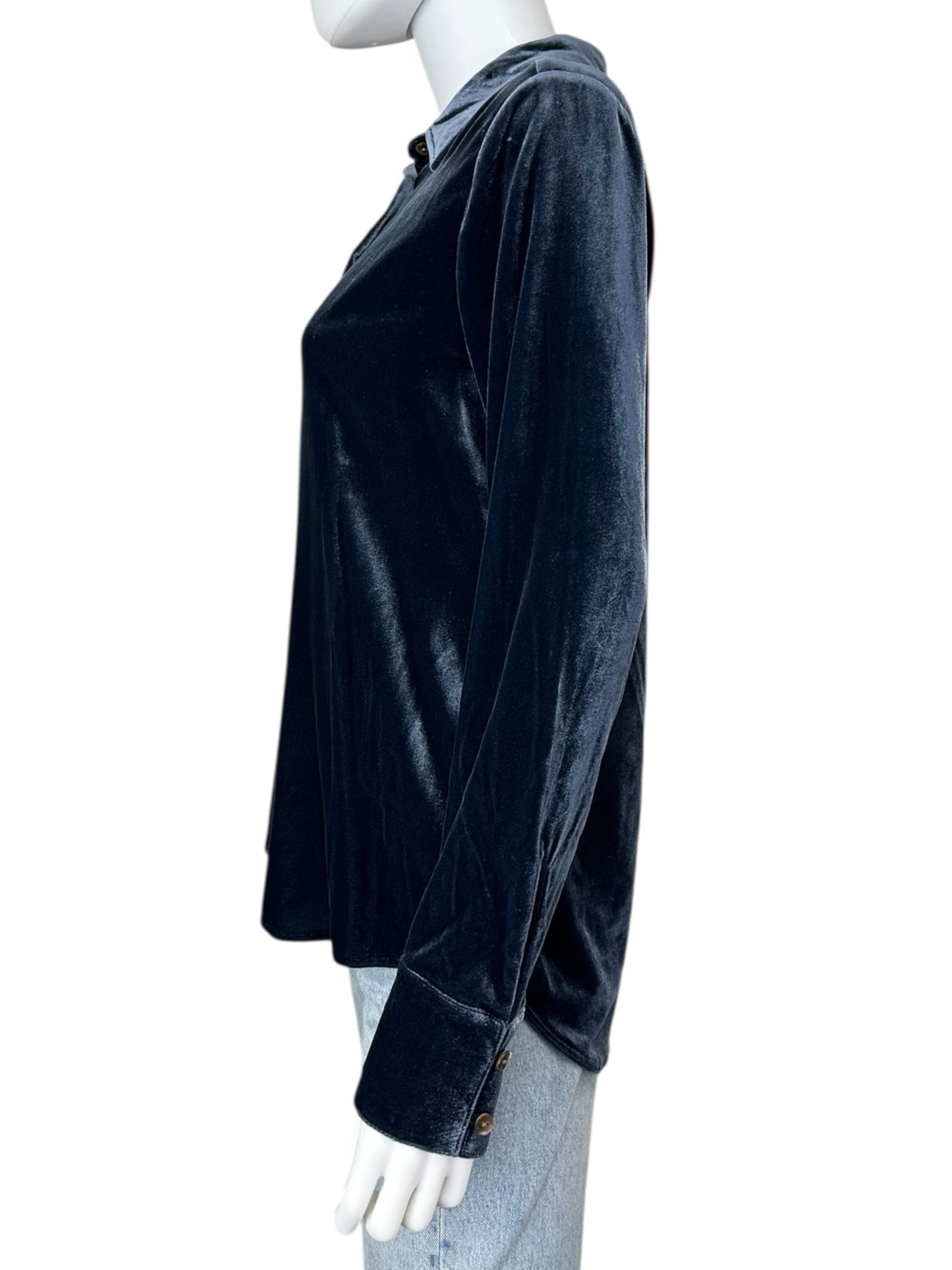 FAHERTY Blue Velvet Button-Down Shirt Size XS