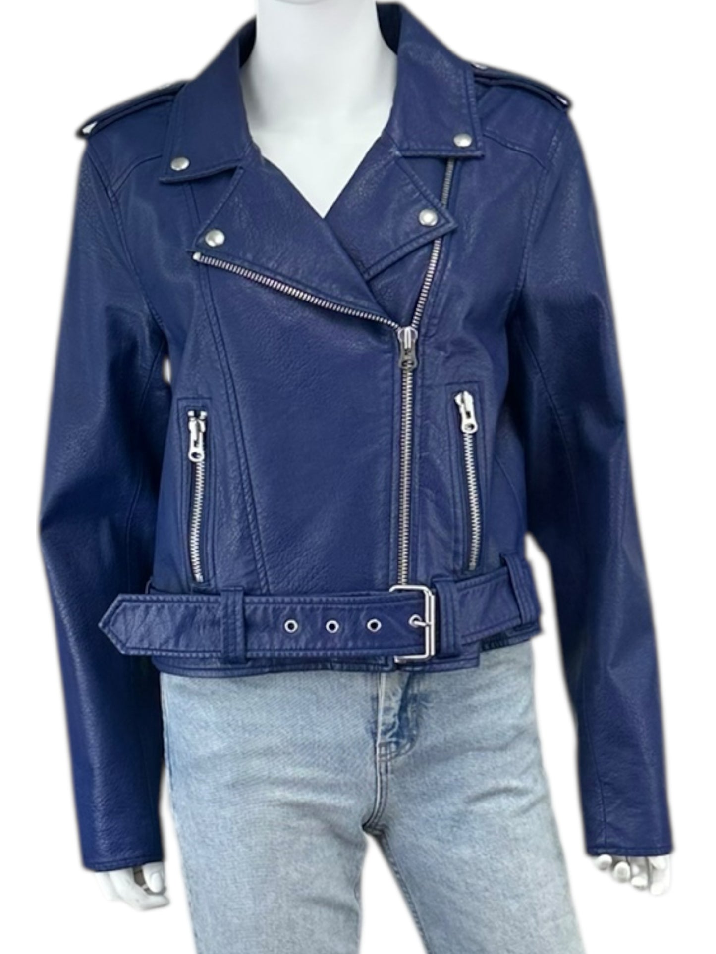 PISTOLA Electric Blue Vegan Leather Tracy Moto Jacket Size L