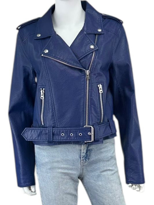 PISTOLA Electric Blue Vegan Leather Tracy Moto Jacket Size L