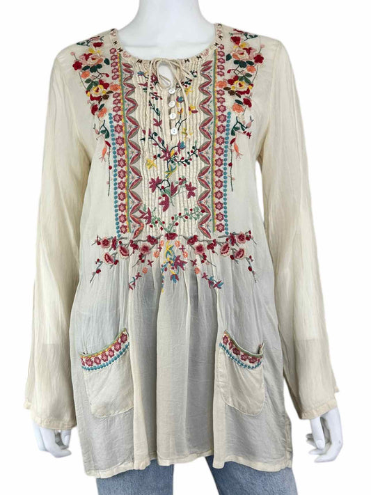 Johnny Was Cream Floral Embroidered Tunic Size S