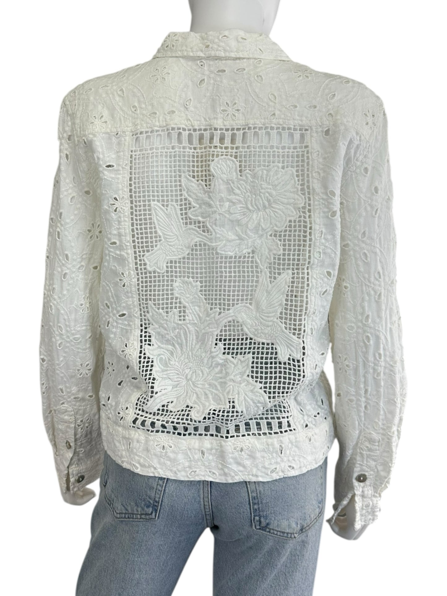Johnny Was JADE White Linen Eyelet Top Size S
