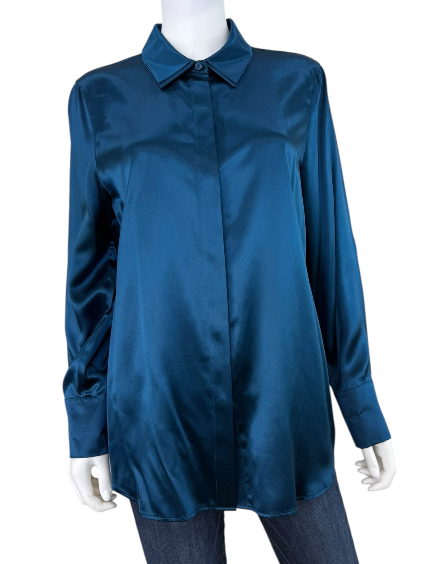 LAFAYETTE 148 NEW YORK Blue 100% Silk Button-Down Shirt Size L
