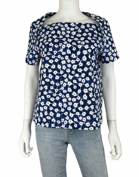 Kate Spade SATURDAY Blue Floral Print Blouse Size M