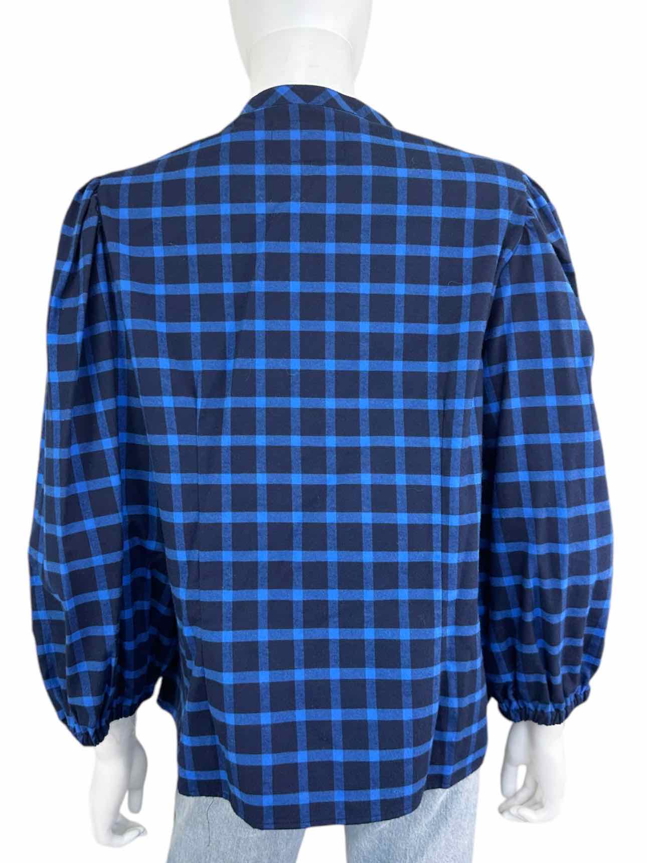 The Shirt by Rochelle Behrens Blue Plaid Blouse Size L