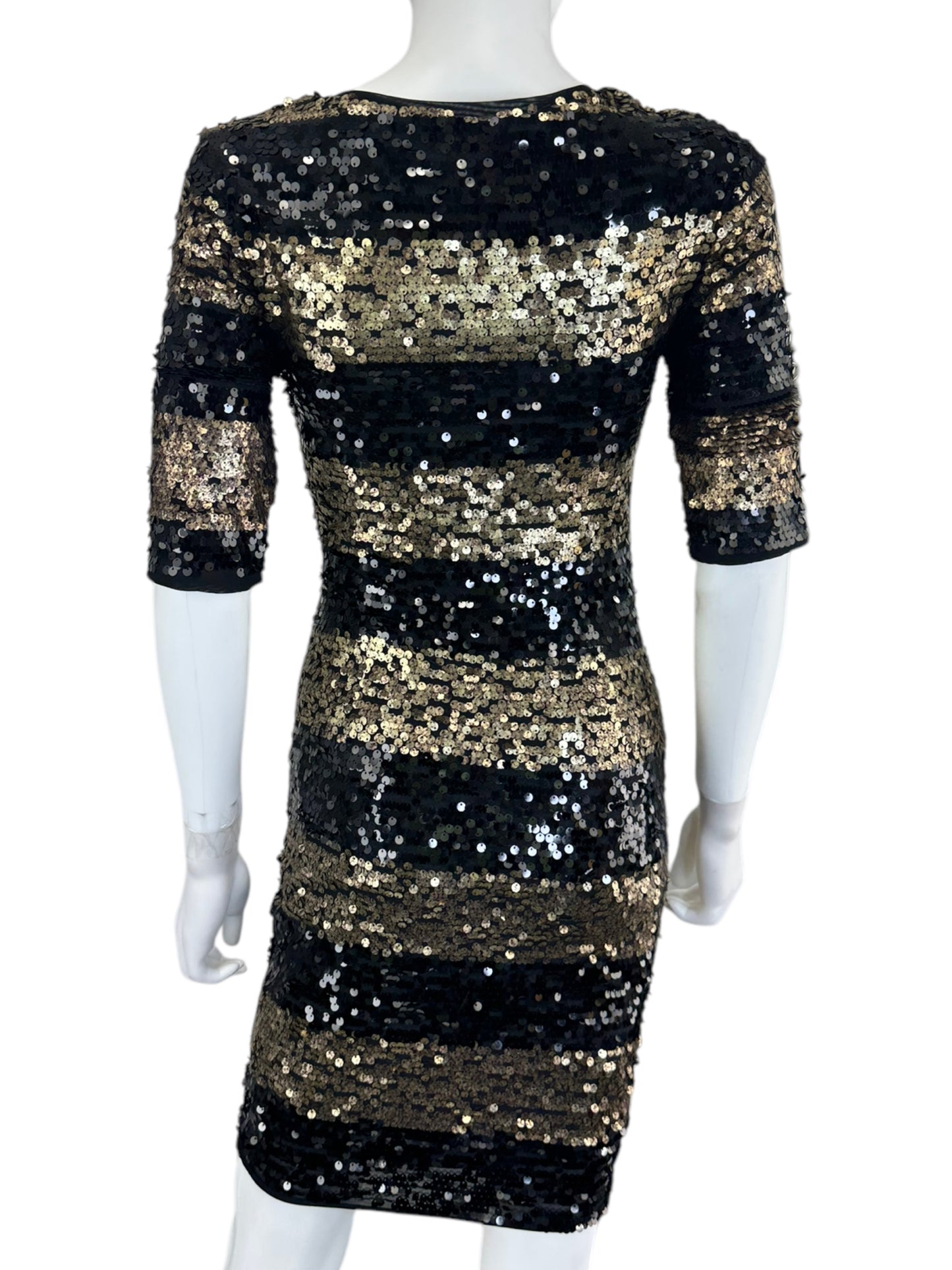 BCBGMAXAZRIA Black and Gold Sequin Dress Size XS