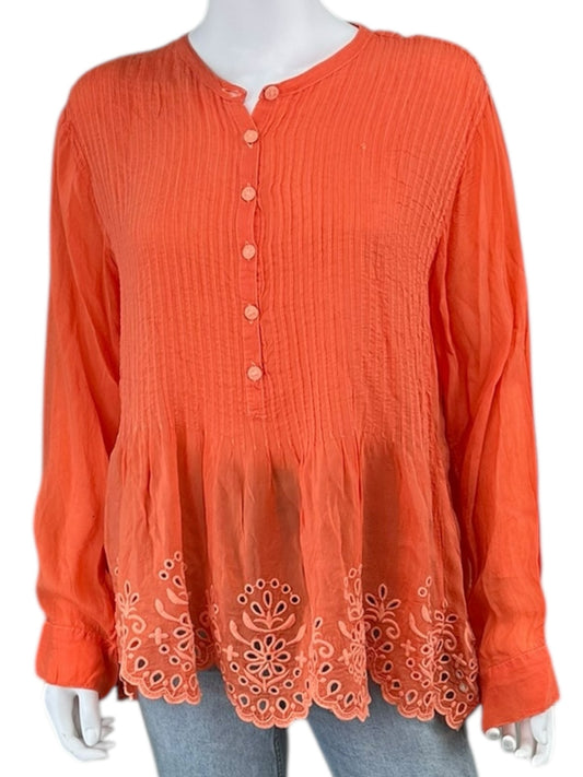 Johnny Was Orange Eyelet Trim Blouse Size L