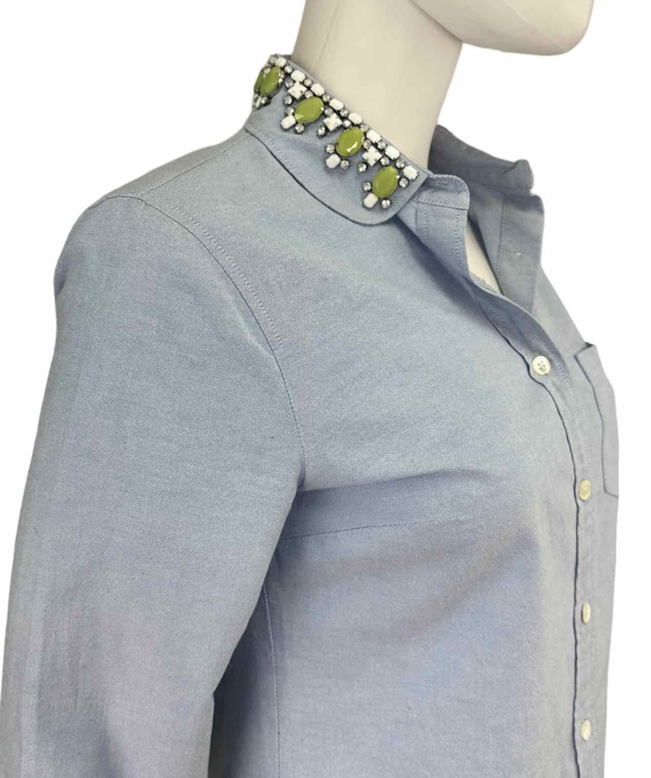 J. Crew Blue 100% Cotton Rhinestone Collar Button-down Size 4