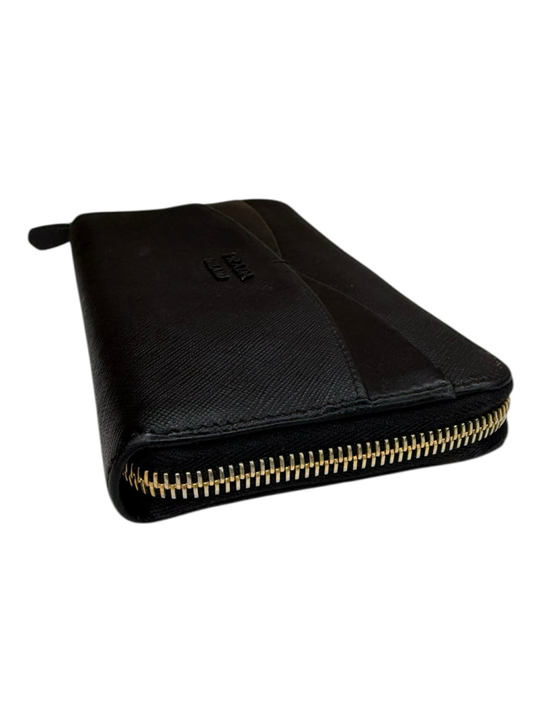 PRADA Black Saffiano Leather Continental Zippy Wallet
