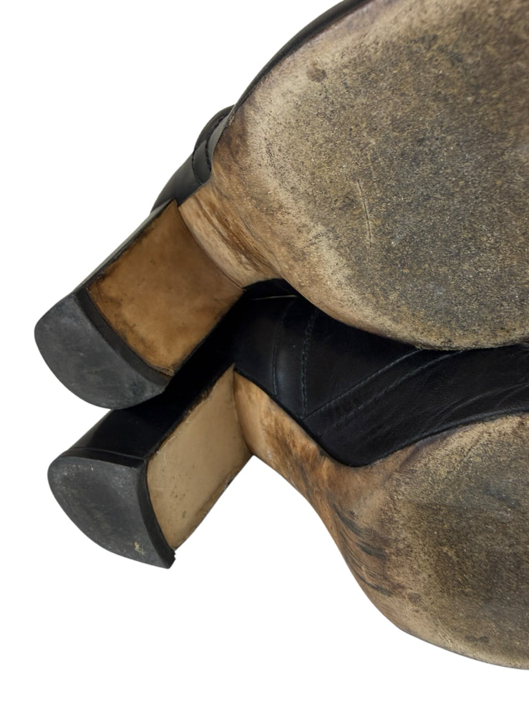 CHANEL Black Leather Ankle Boot Size 38.5