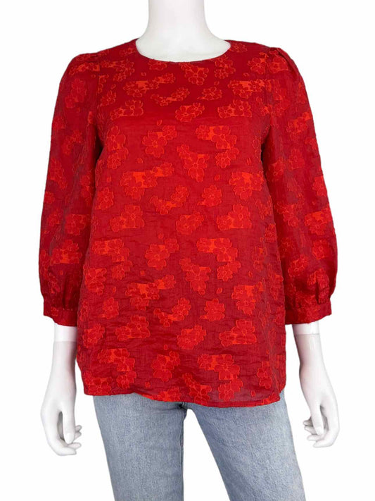 JADE Melody Tam Red Floral Embroidery Blouse Size S