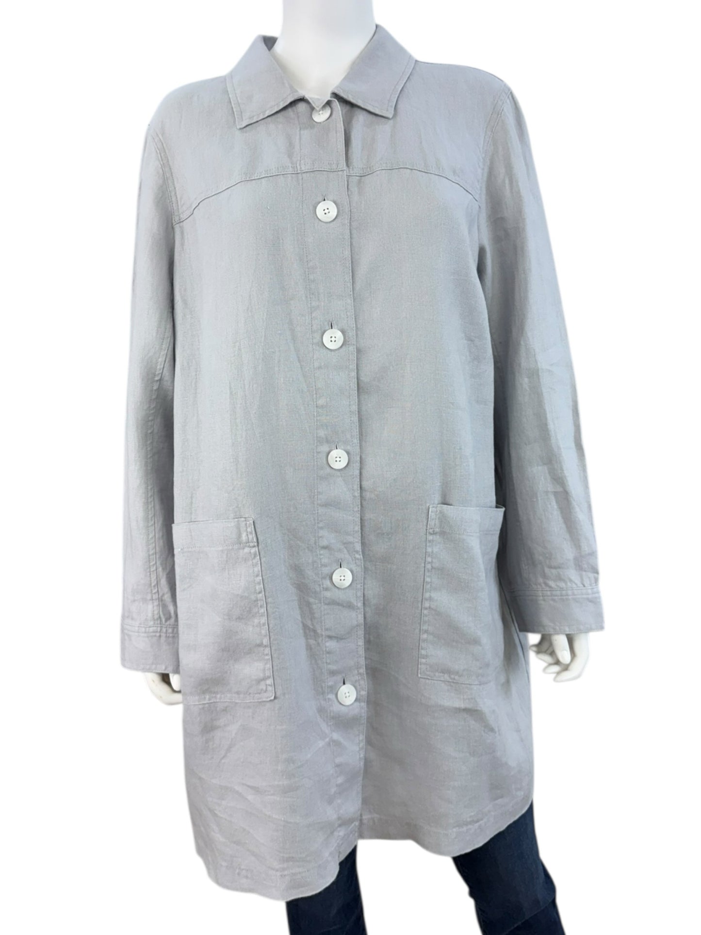 J. Jill NWT Light Grey 100% Linen Jacket Size L