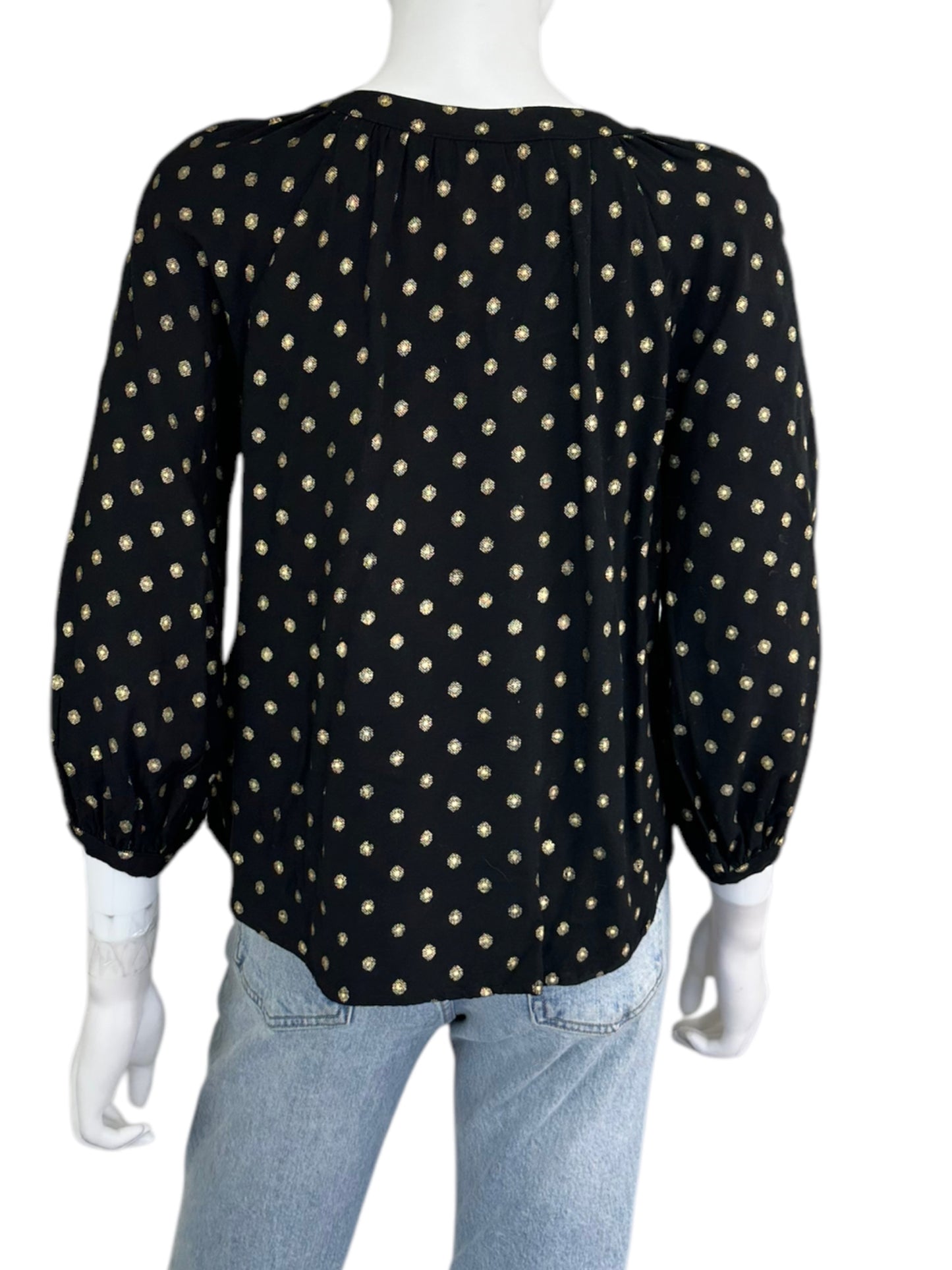 velvet by Graham & Spencer Black Polka Dot Blouse Size XS