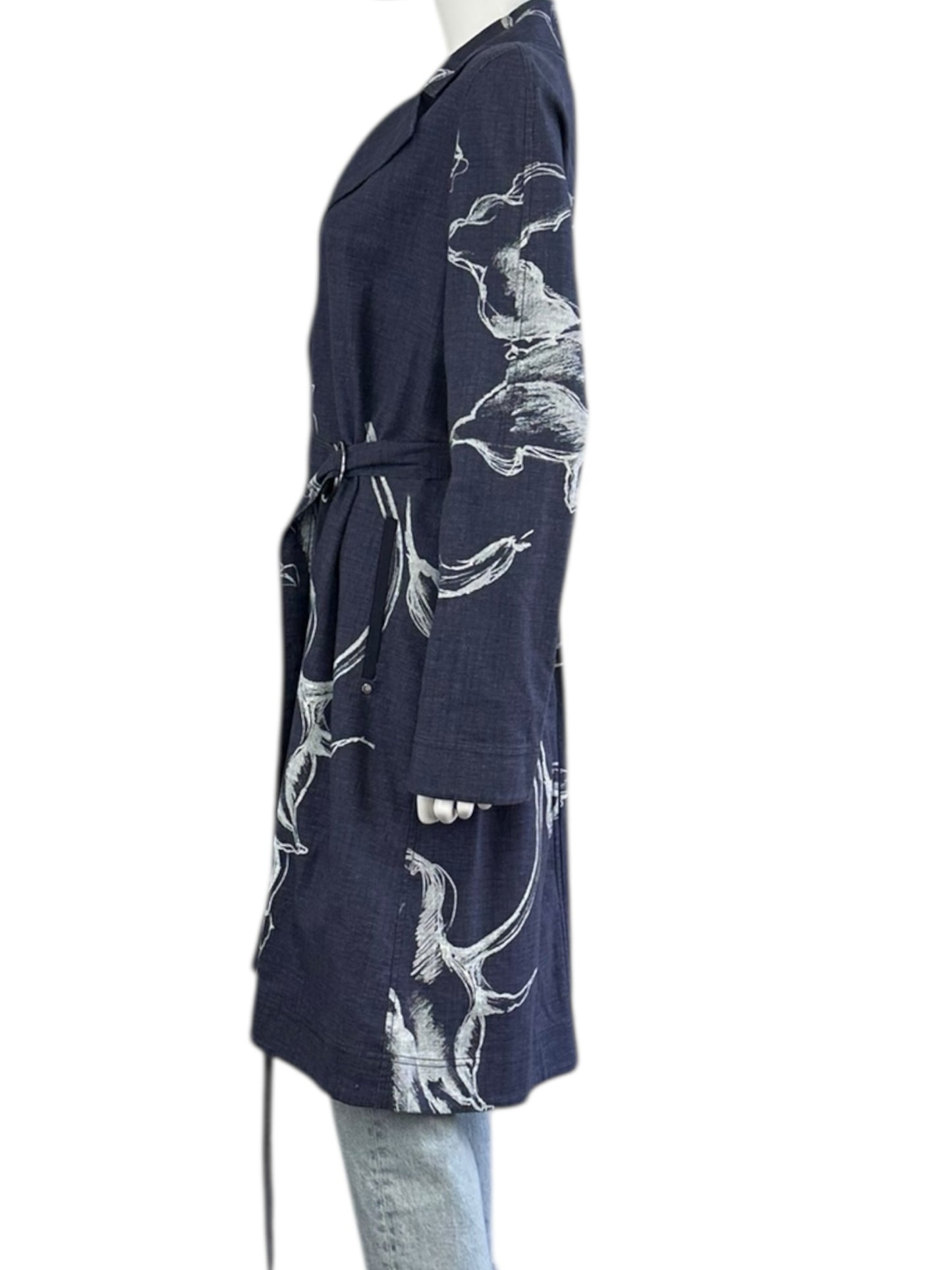 LAFAYETTE 148 NEW YORK Blue Denim Floral Trench Coat Size M