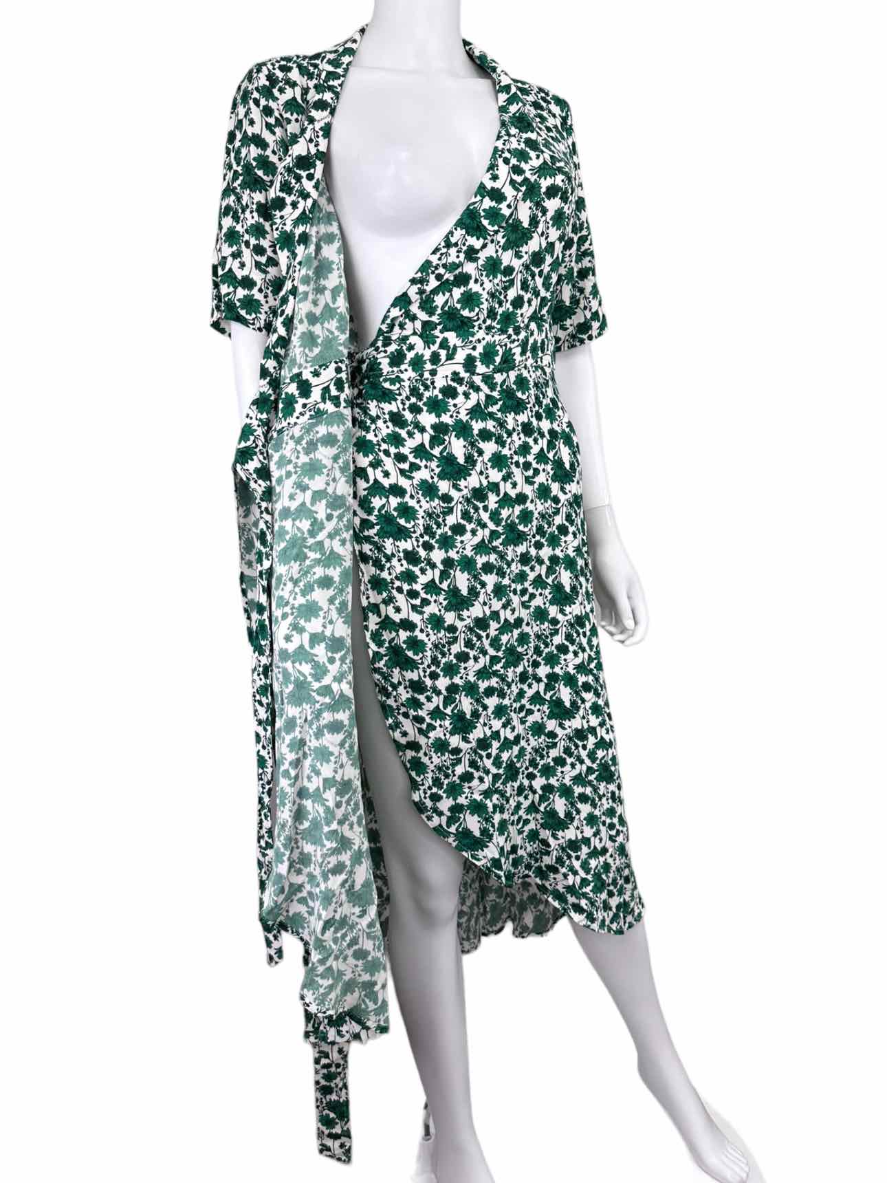 GANNI Green Floral Print Wrap Dress Size S