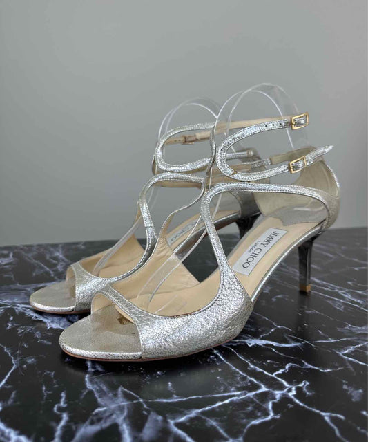 JIMMY CHOO Metallic Silver LANCE Heels Size 38.5