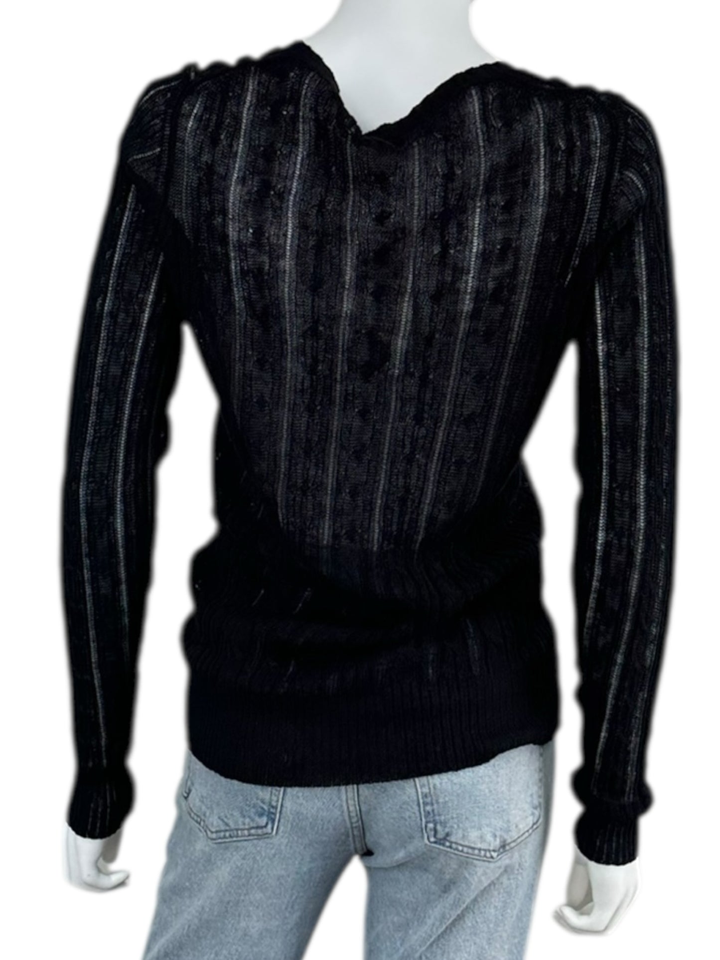 WHITE + WARREN Black 100% Linen Cable Knit Sweater Size M