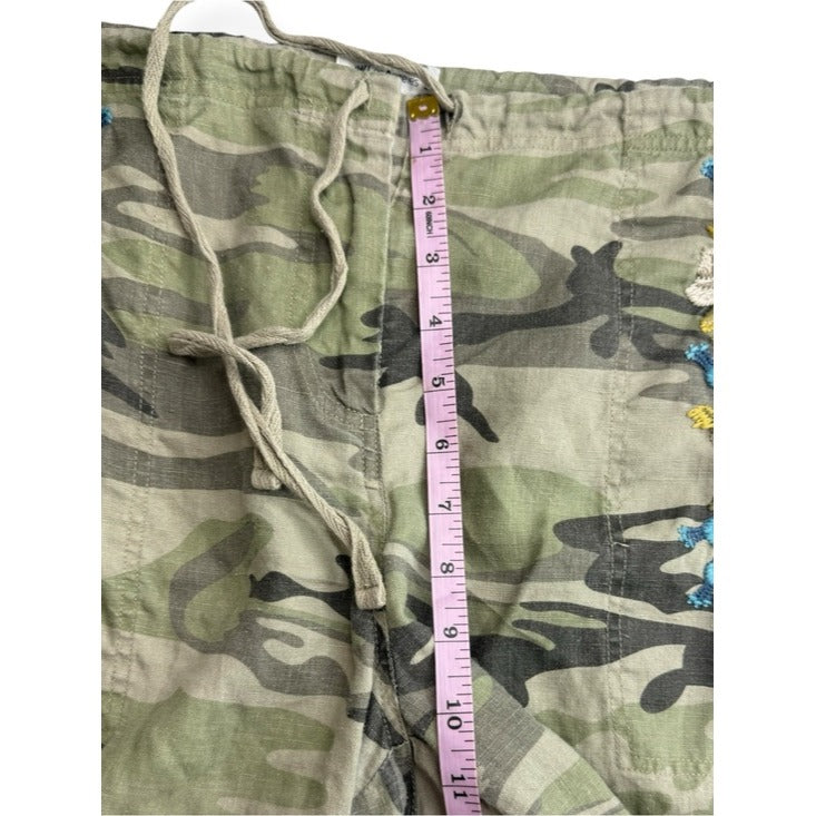 Johnny Was JWLA Green Linen Saguaro Camo Embroidered Shorts Size L