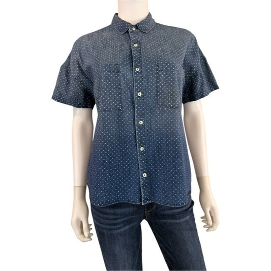 AMO Blue Polka Dot Chambray Button-down Shirt Size XS