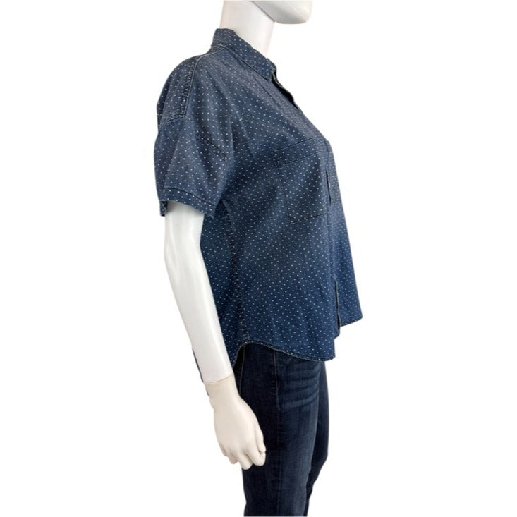 AMO Blue Polka Dot Chambray Button-down Shirt Size XS