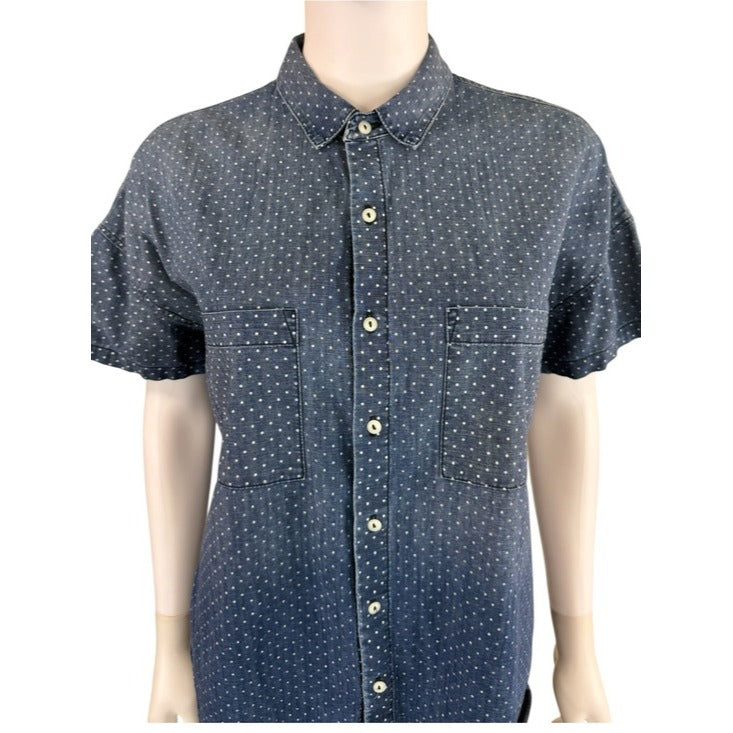 AMO Blue Polka Dot Chambray Button-down Shirt Size XS