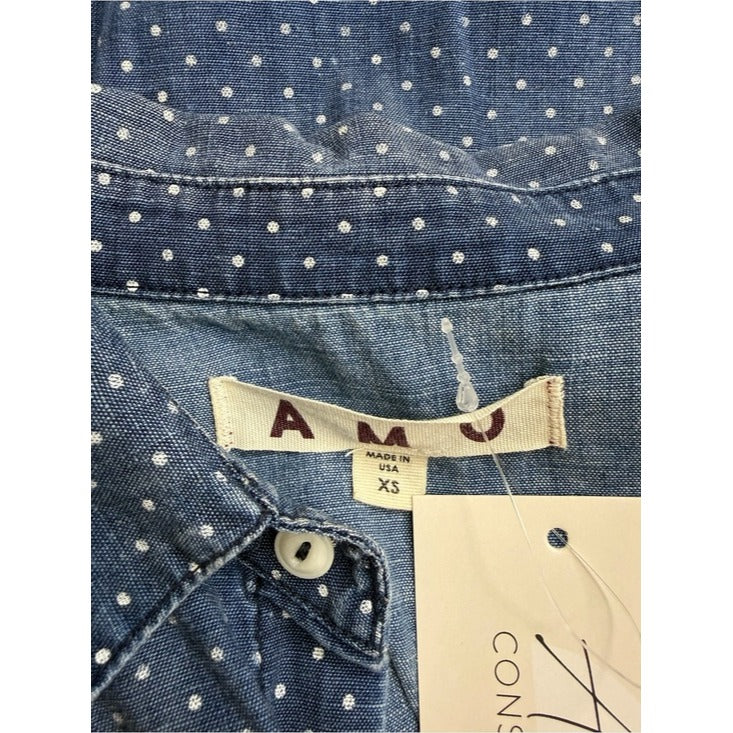 AMO Blue Polka Dot Chambray Button-down Shirt Size XS