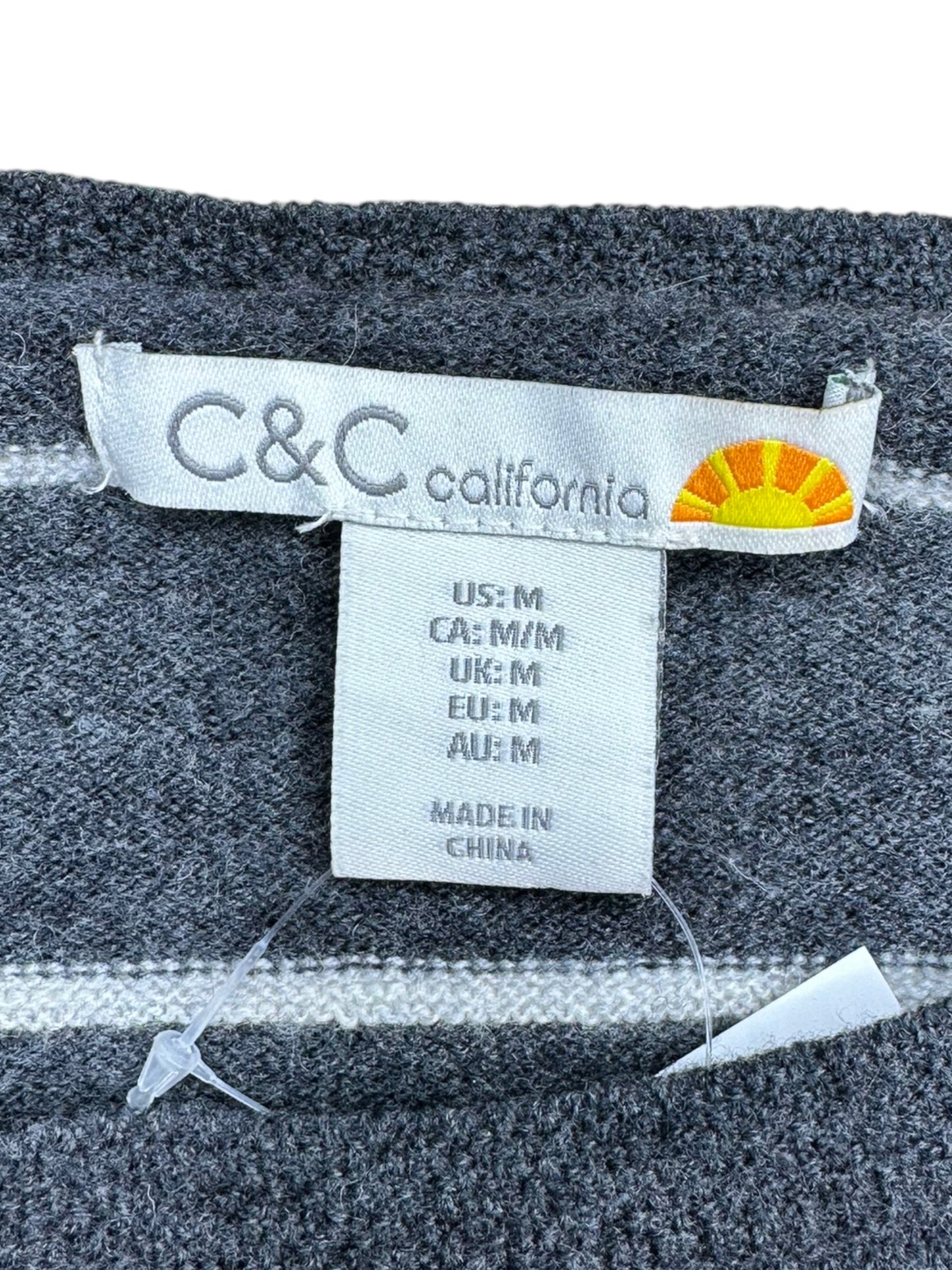 C & C Merino Blend Gray Striped Sweater Size M