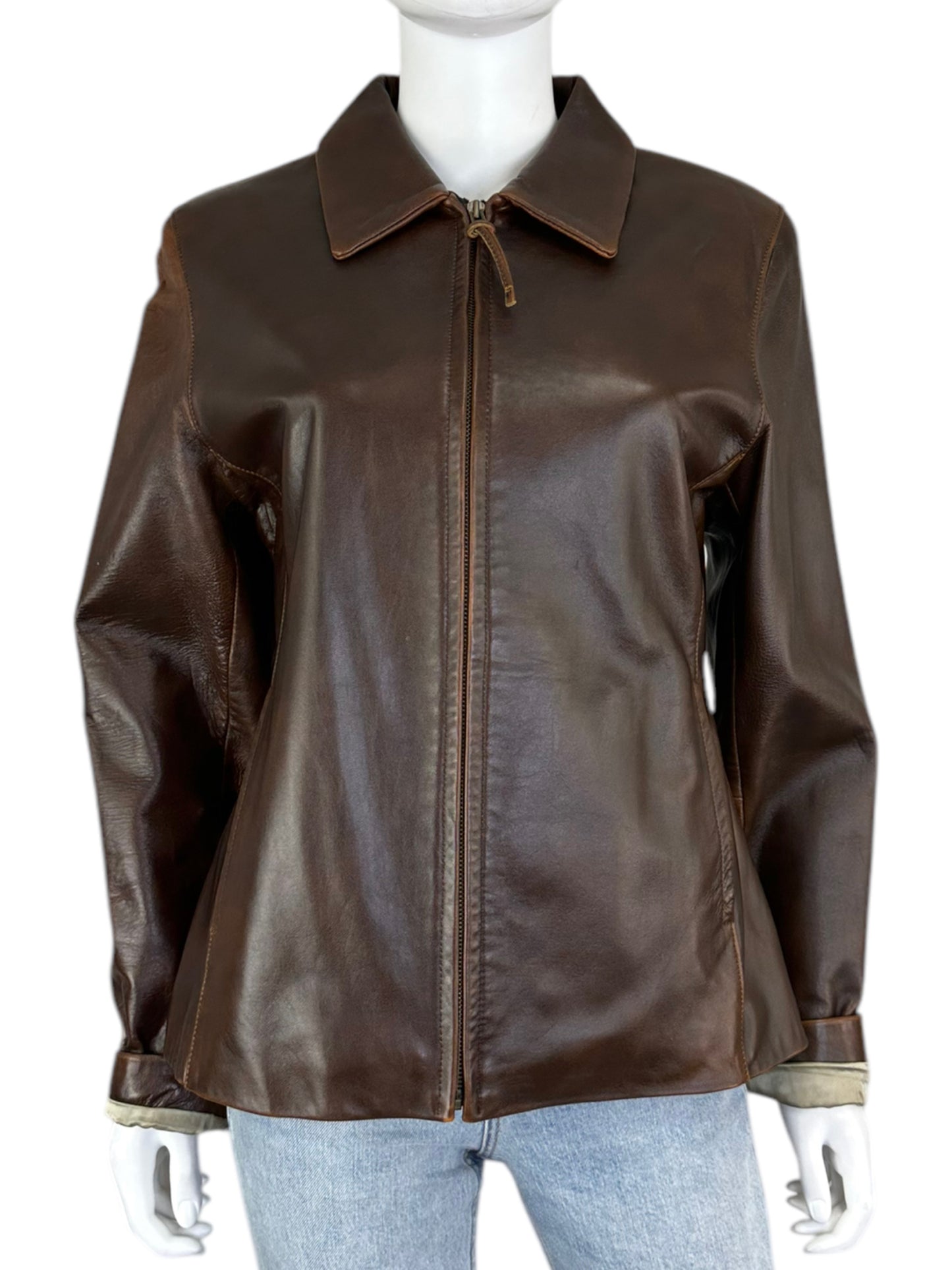 J.PARK Brown Leather Jacket Size M