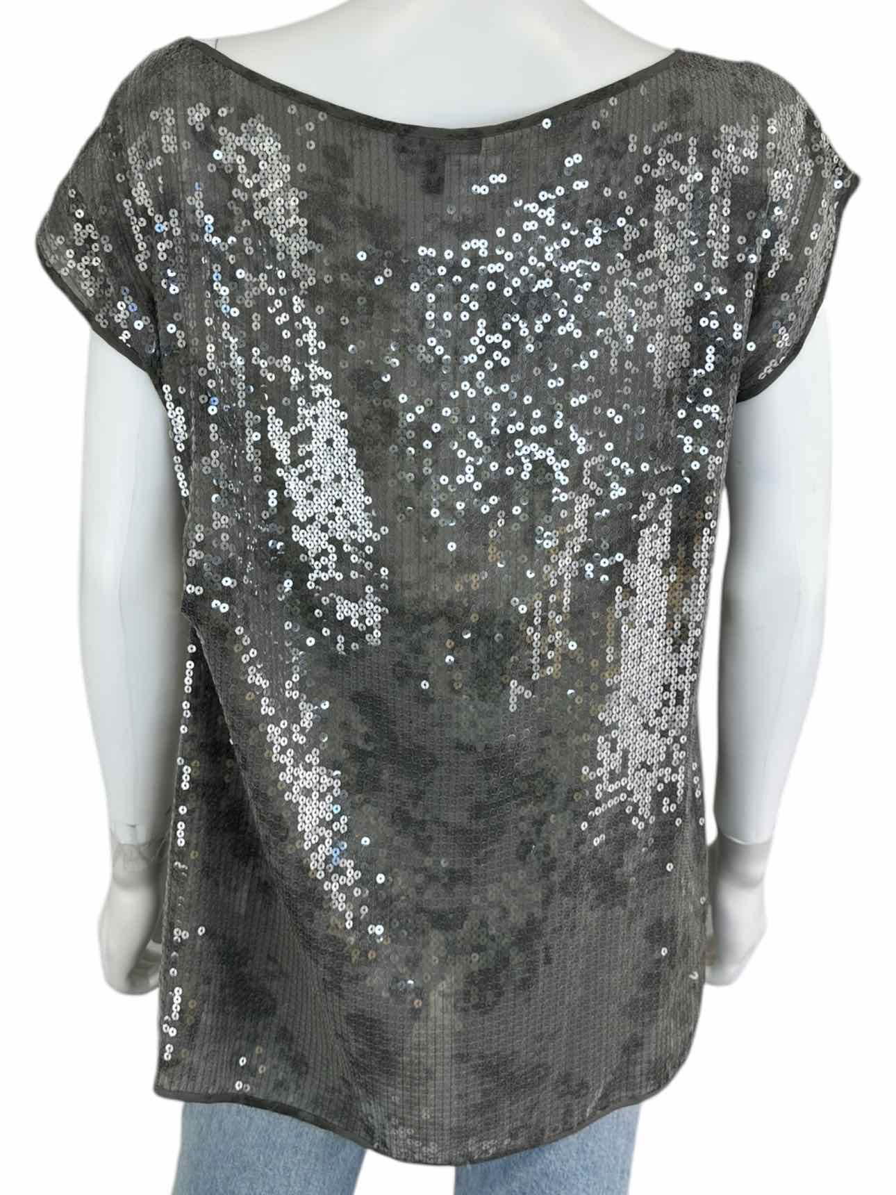 EILEEN FISHER 100% Silk Gray Sequin Blouse Size M