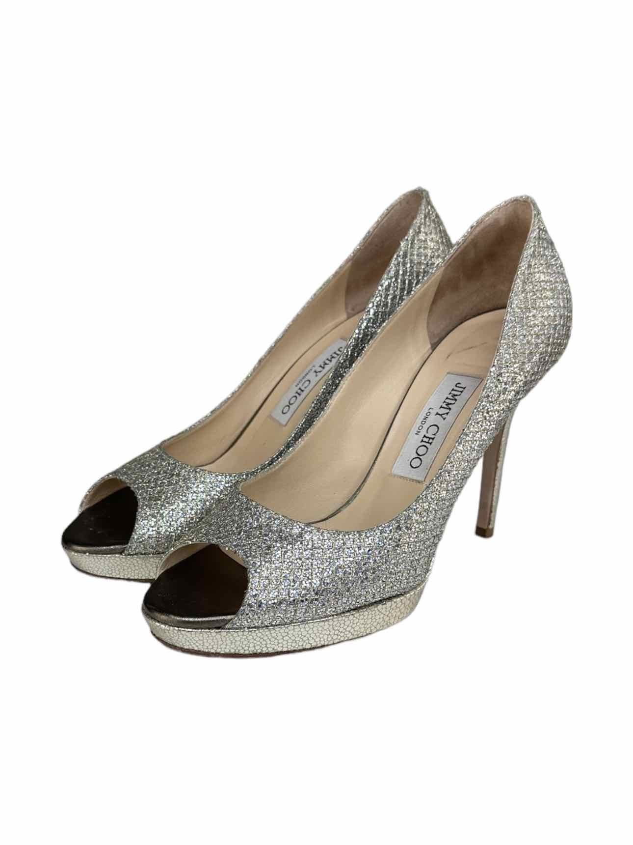 JIMMY CHOO Silver Glitter LUNA Pumps Size 38