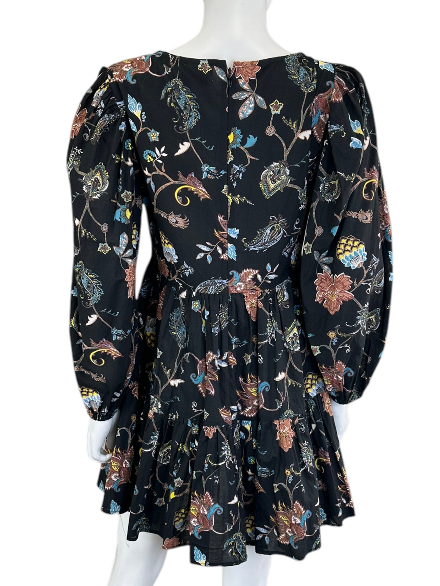 Mille Black Floral Paisley Print Mini Dress Size M