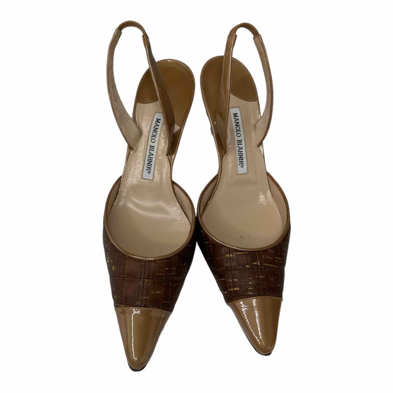 Manolo Blahnik Brown Metallic Cork Slingback Pump Size 38.5