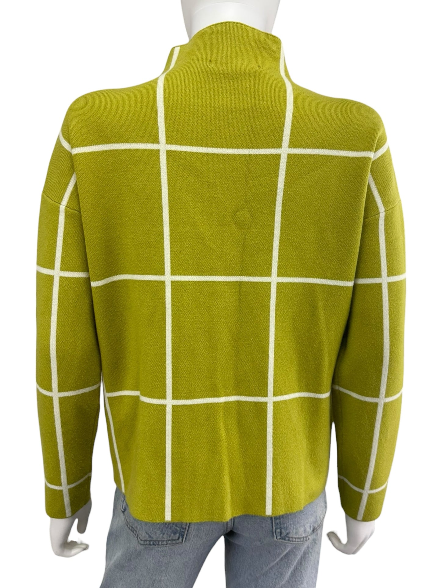 TAHARI Chartreuse Check Mock Neck Sweater Size M