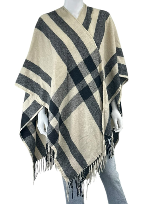 BANANA REPUBLIC Beige Checkered Poncho/Shawl Size O/S