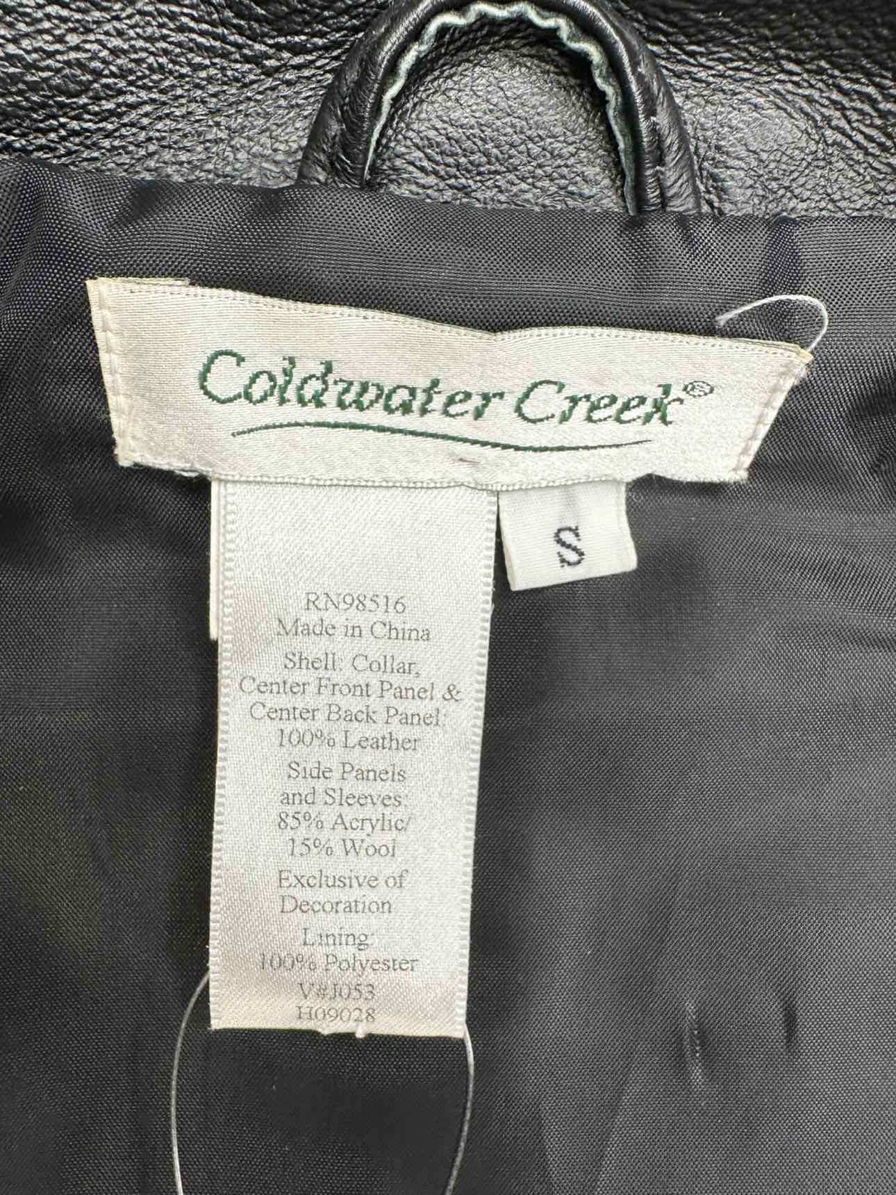 Coldwater Creek Black Leather Embroidered Jacket Size S