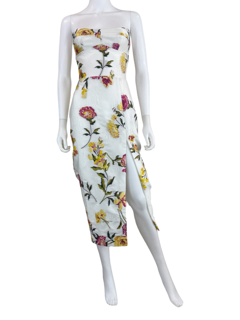 AMANDA UPRICHARD NWT Ivory Floral Strapless Midi Dress Size XS