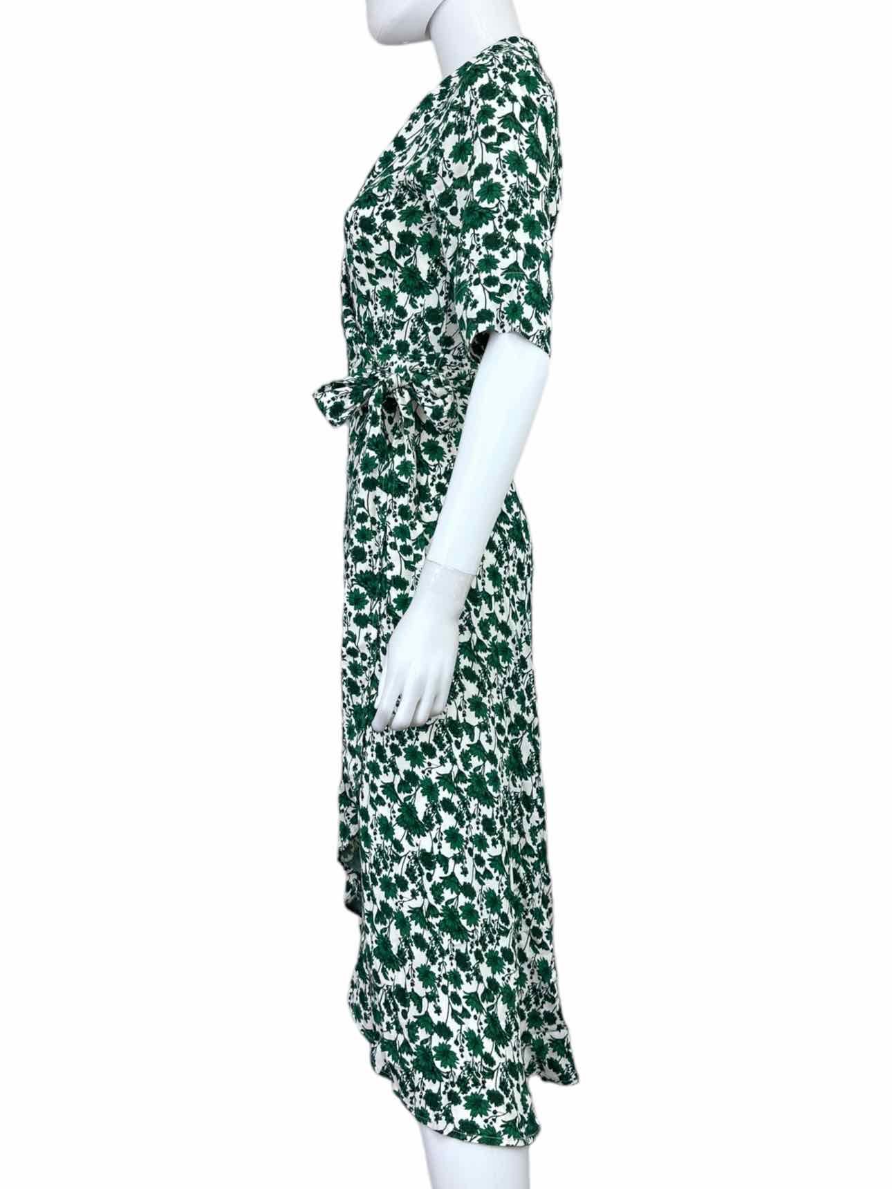 GANNI Green Floral Print Wrap Dress Size S alineconsignment GANNI Green Floral Print Wrap Dress Size S alineconsignment