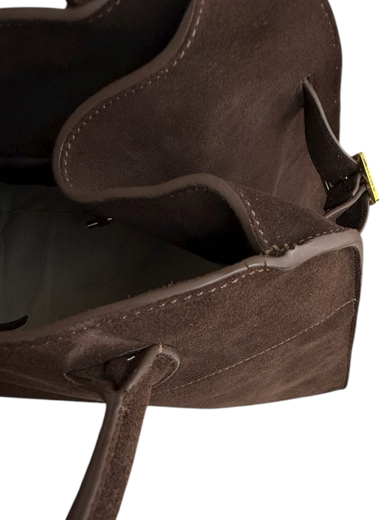 The Row Brown Suede Margaux 15 Buckle Tote Designer Handbag