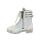 Christian Louboutin Cream Winter Spikes Flat Combat Boots Size 37.5