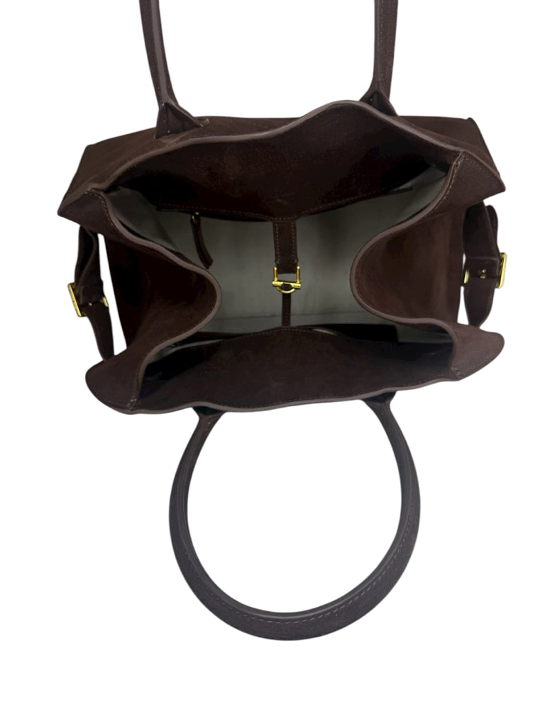 The Row Brown Suede Margaux 15 Buckle Tote Designer Handbag