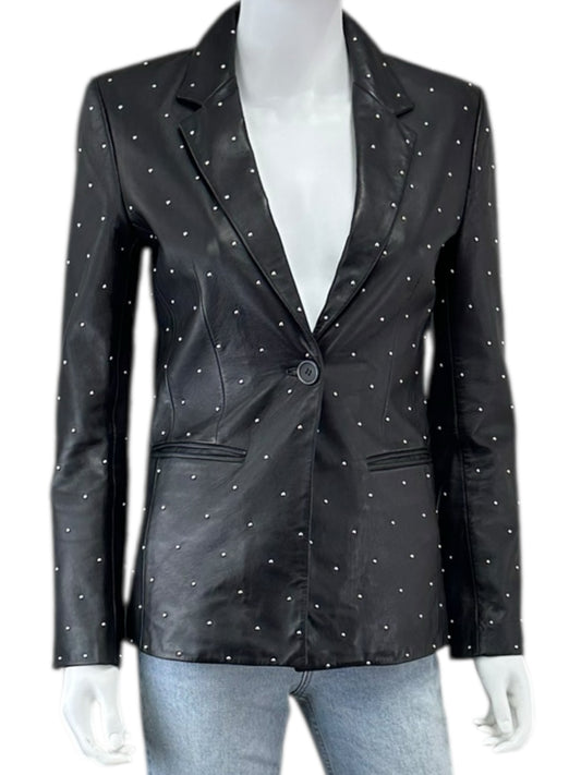 Fini Black Genuine Leather Studded Blazer Size XS