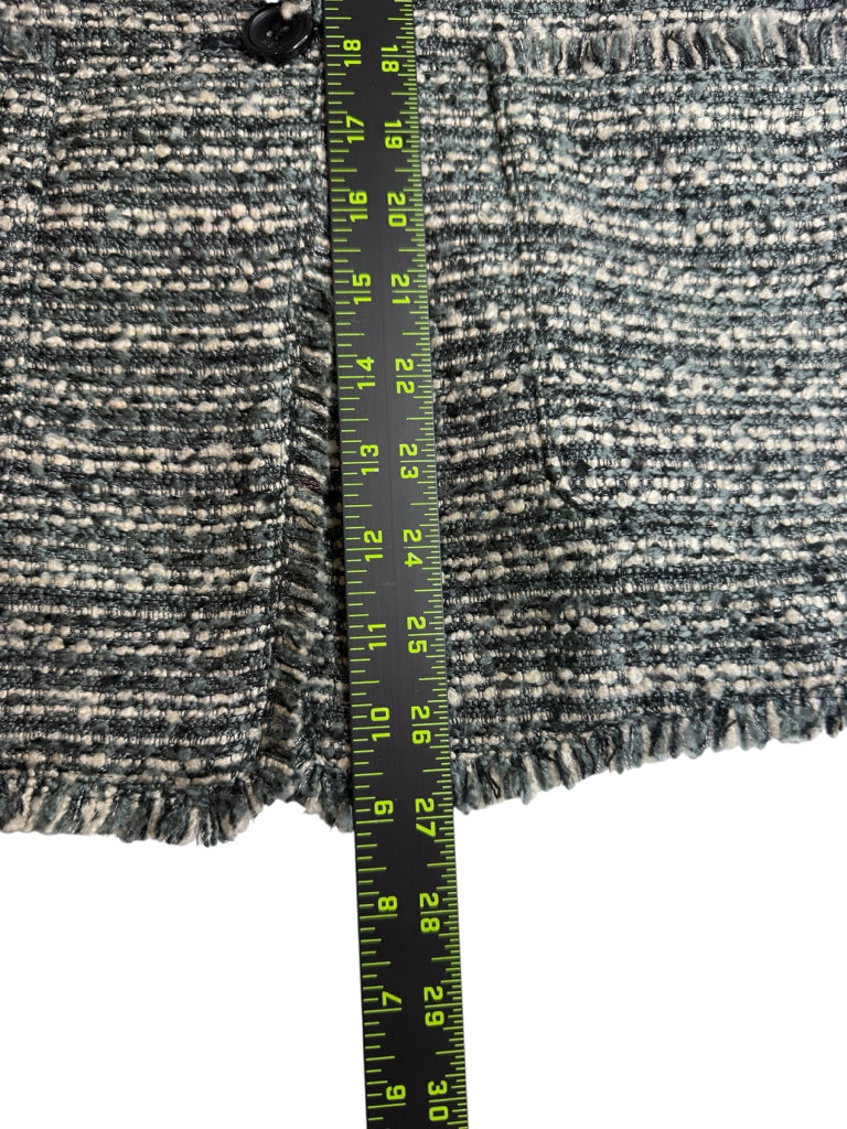 DKNY Blue Fringe Trim Tweed Blazer Size 10