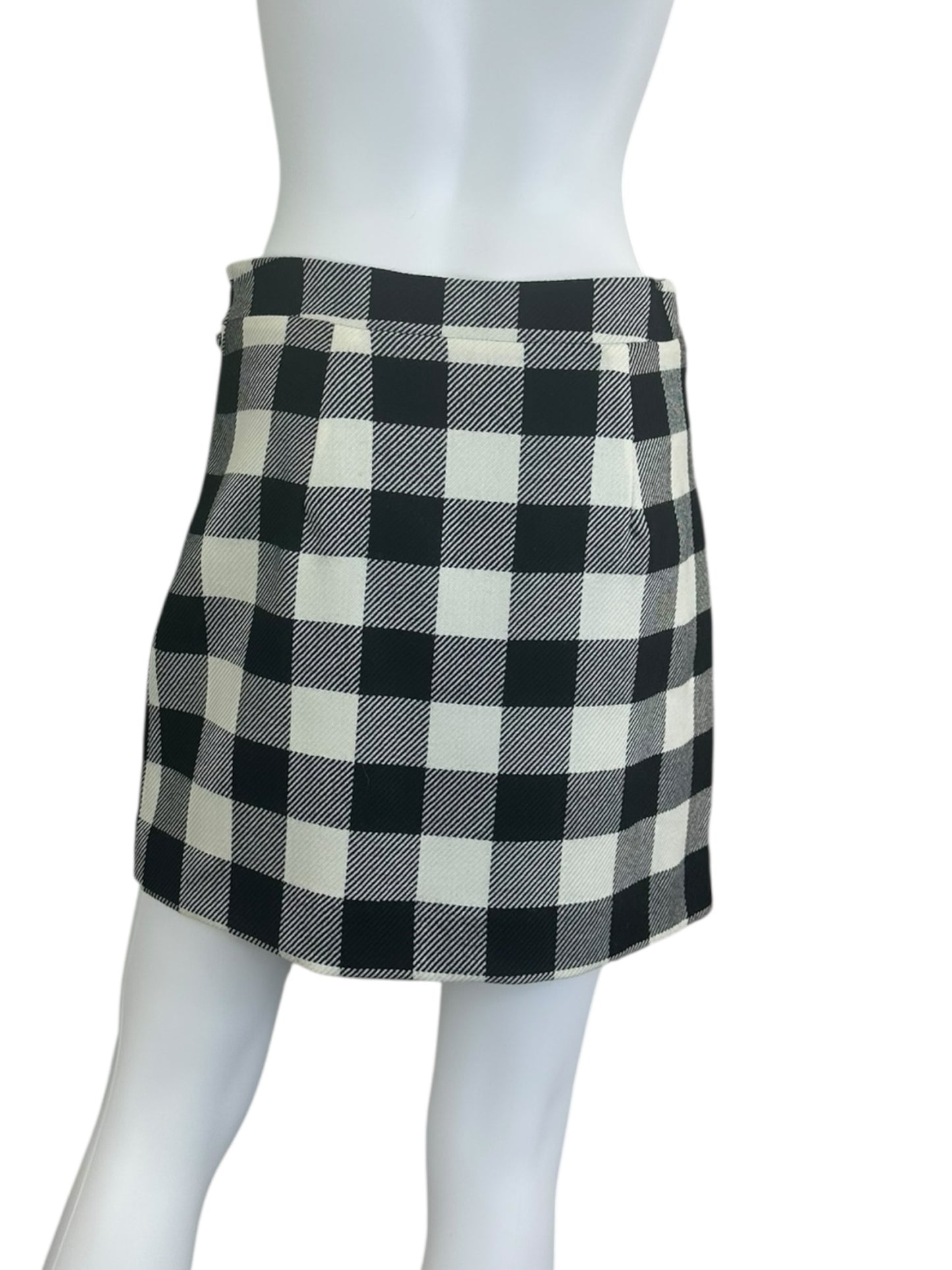 MILLY 100% Virgin Wool Black Plaid Skirt Size 2