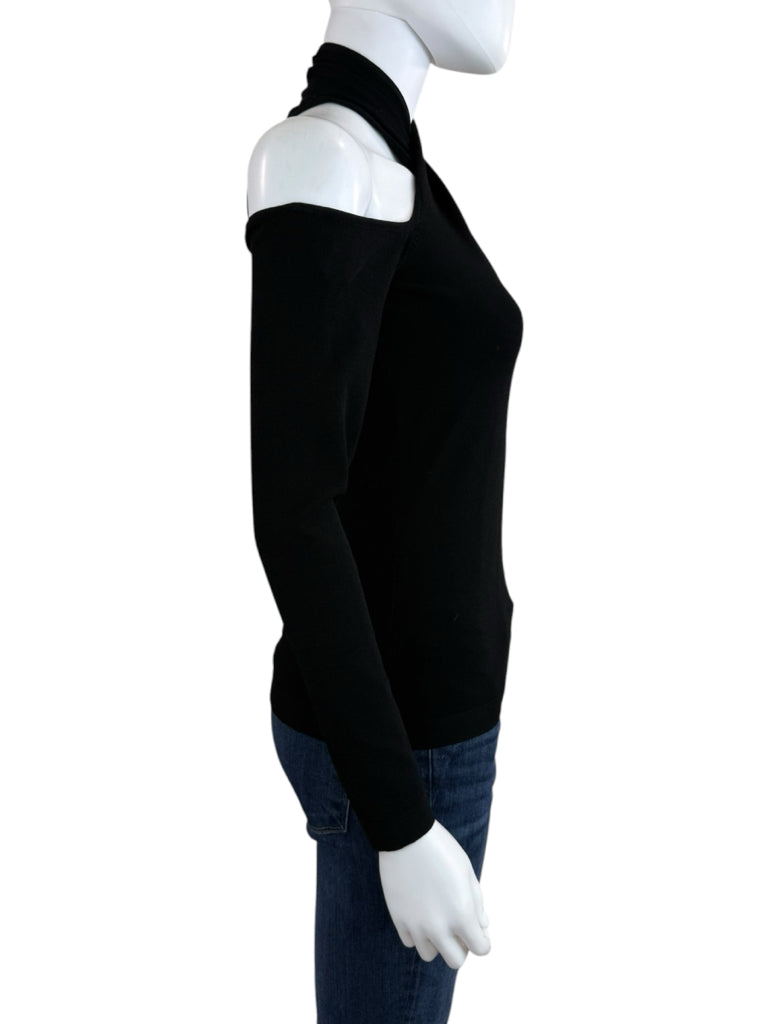 MILLY Black Crisscross Keyhole Neck Top Size S