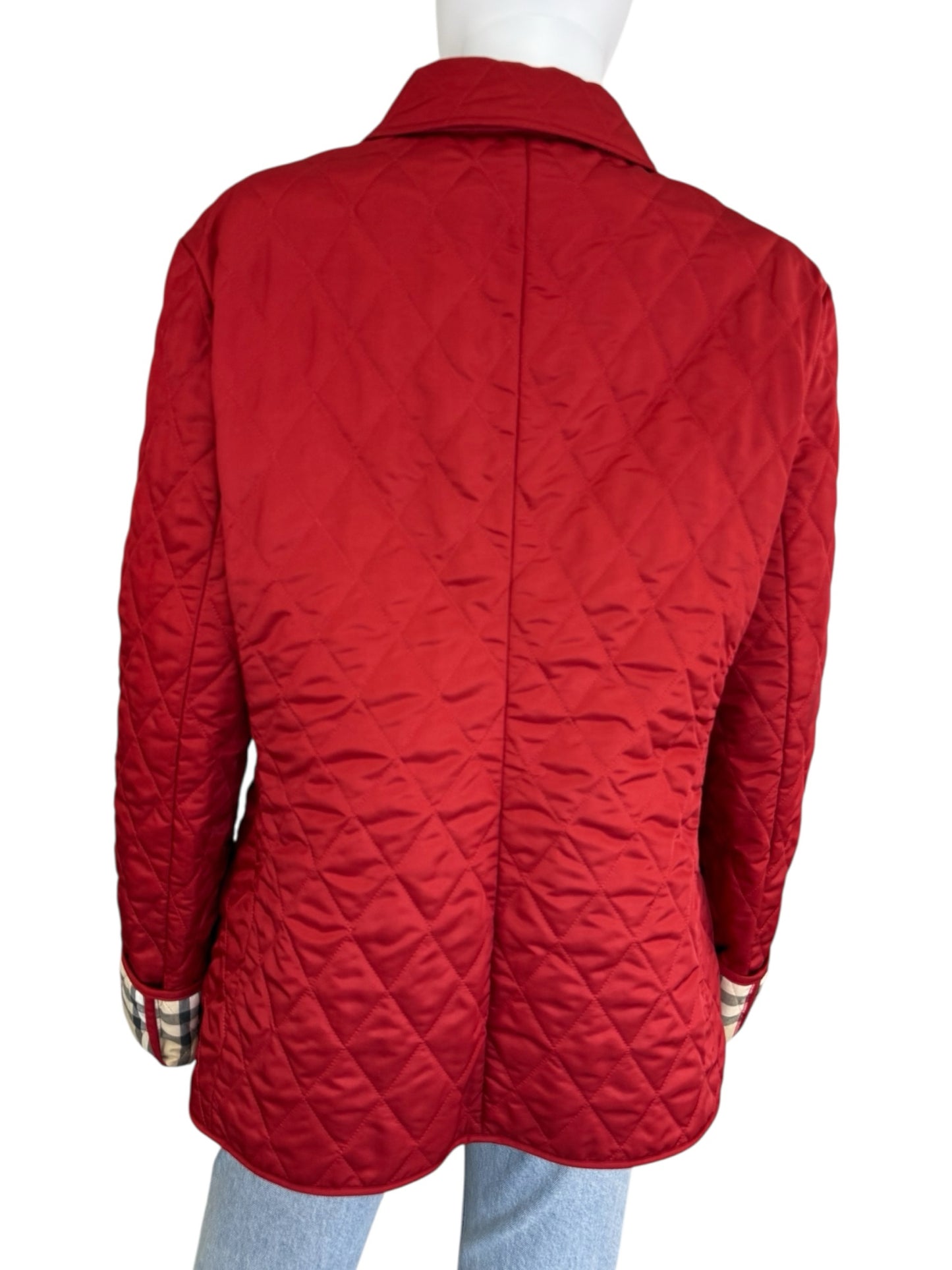 BURBERRY Red Quilted Nylon Barn Jacket Size L