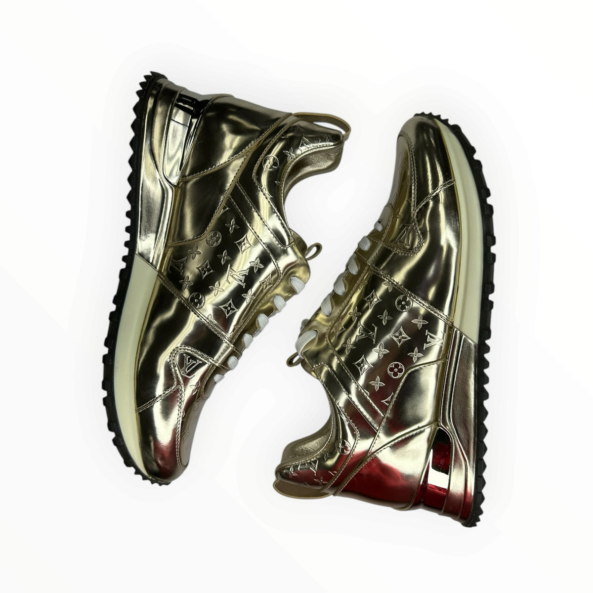 Louis Vuitton Gold Monogram Leather Run Away Sneakers Size 37