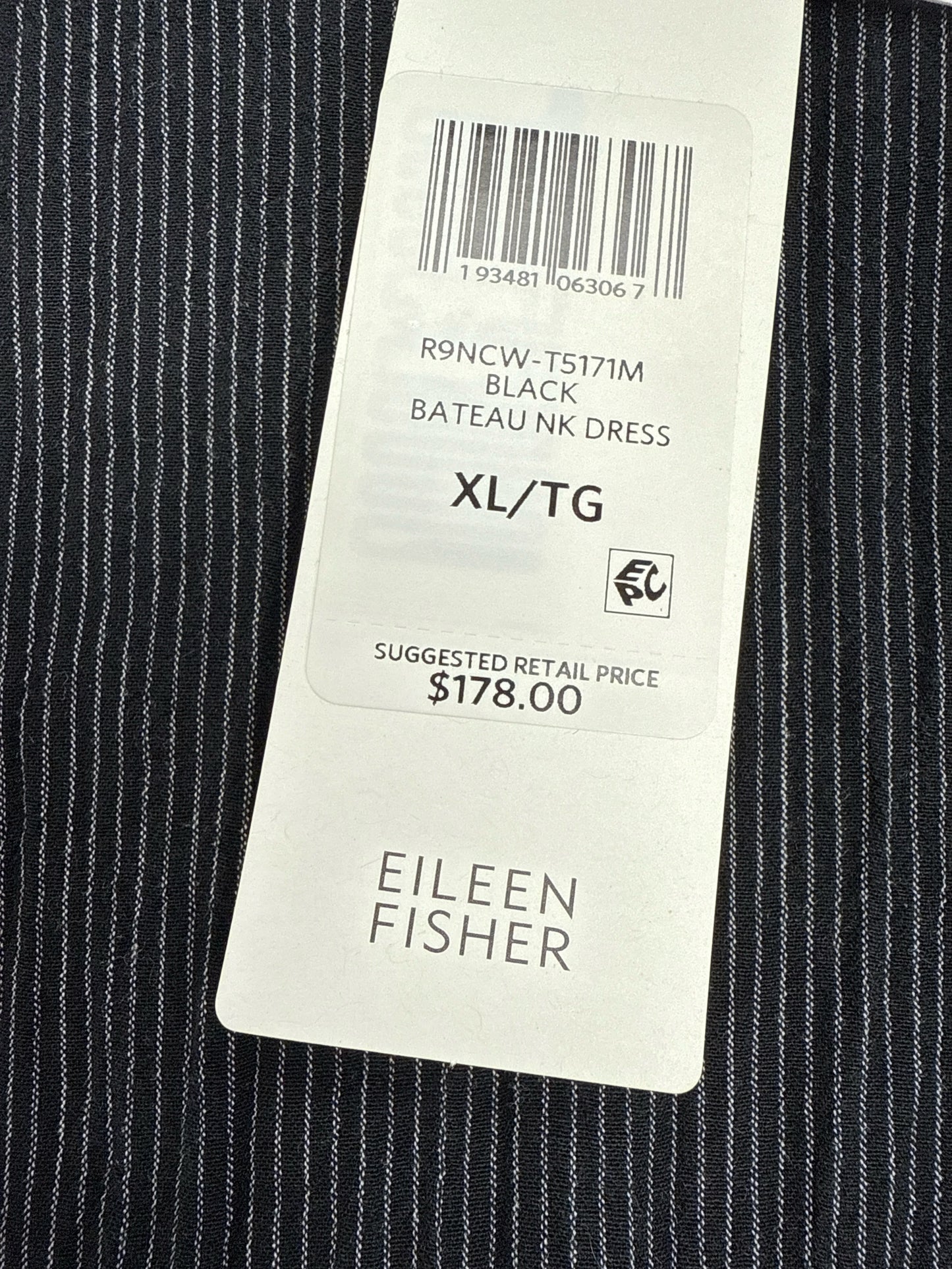 EILEEN FISHER NWT Black Bateau Dress Size XL